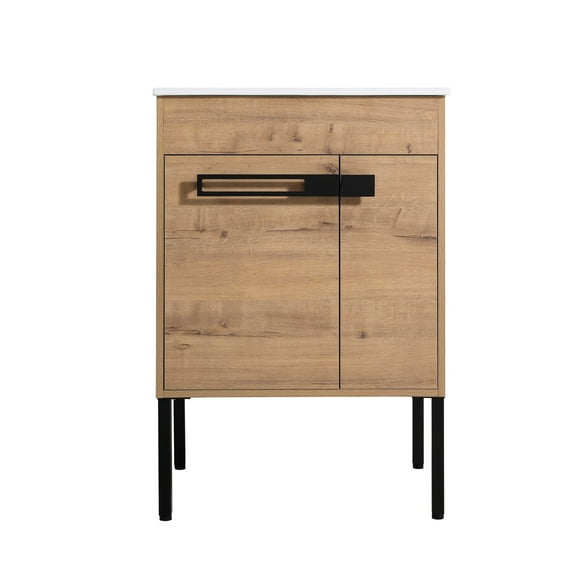 Freestanding 24-Inch Modern Bathroom Vanity with Adjustable Shelf - Sort Bathroom Items Effectively