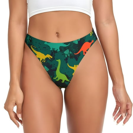 Qokaie Colorful Dinosaurs Printed Women s Cotton Thong Underwear  Sexy Breathable Panties G-string-4X-Large