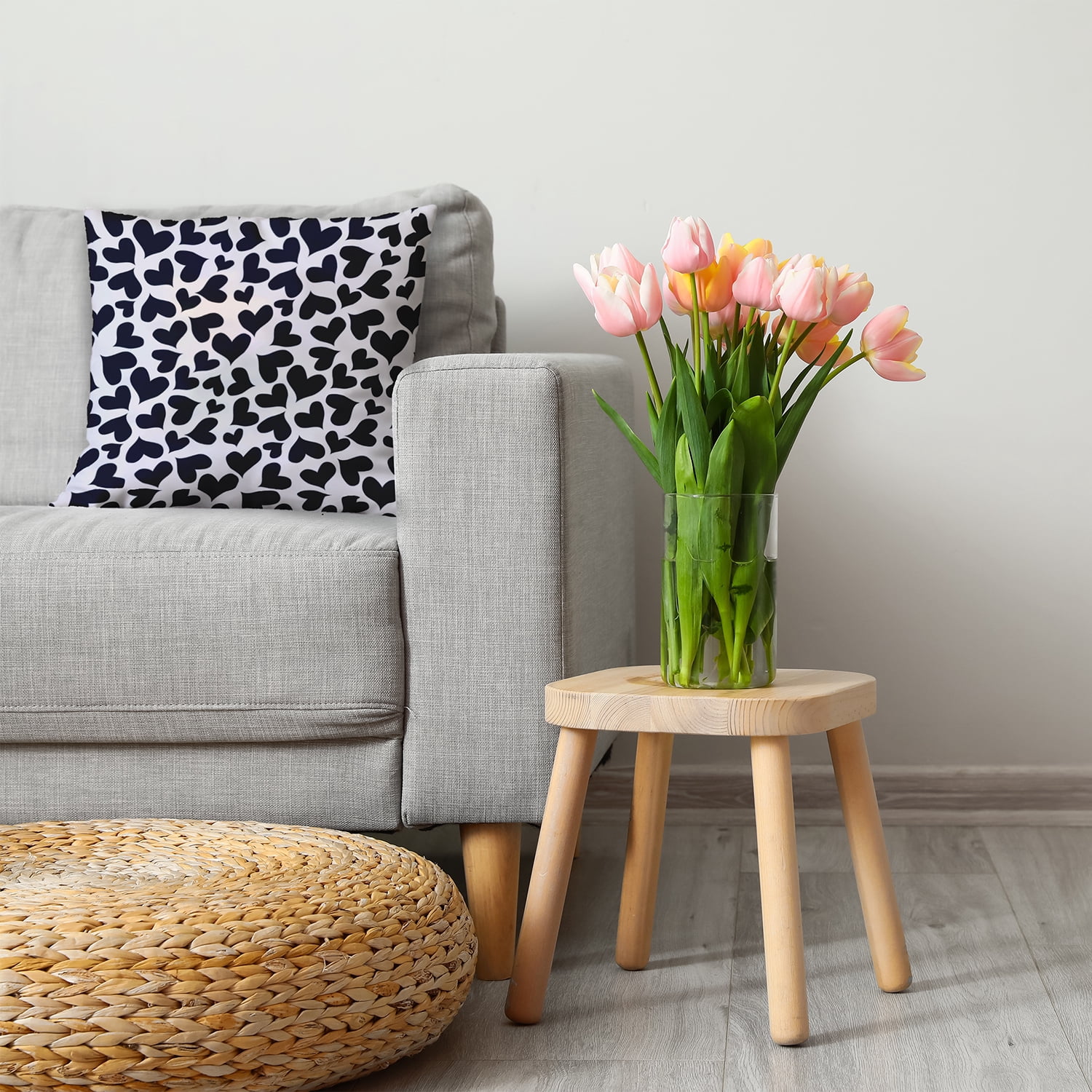 20"x20" Simply Daisy Valentines Patterned Hearts Poly Accent Pillow, Black-White Qty 1