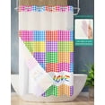 thumbnail image 2 of No Hook Shower Curtain with Snap in Liner, LOVE IS LOVE Rainbow Colored Plaid Hotel Shower Curtains for Bathroom, Washable Shower Curtain Liner Set with Mesh Top Window, 36"x72", 2 of 6