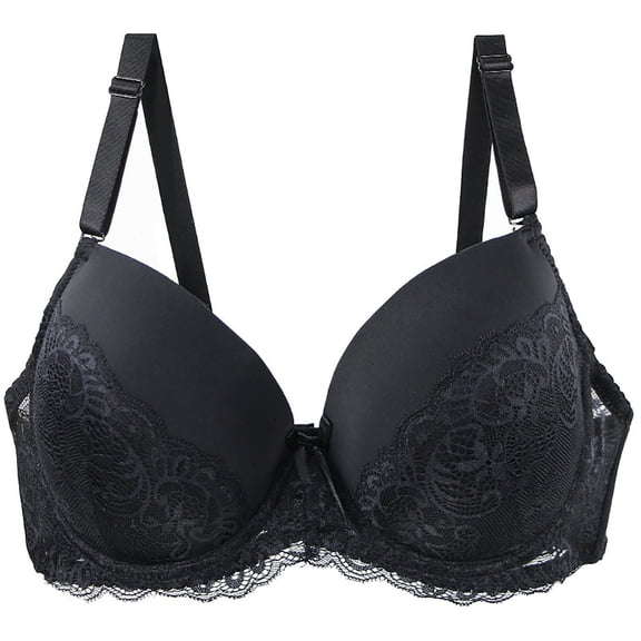 YUTK Padded Bras for Women - Woman's Large Size Comfortable Breathable Bra Underwear No Rims Black L
