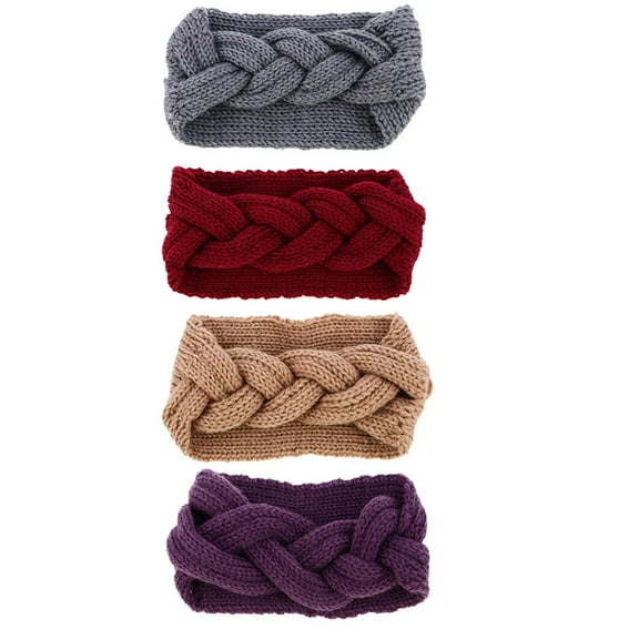 LULULION 4Pcs Assorted Color Knitted Headbands Ear Warmers Wool Warmer Headbands with Button Detail
