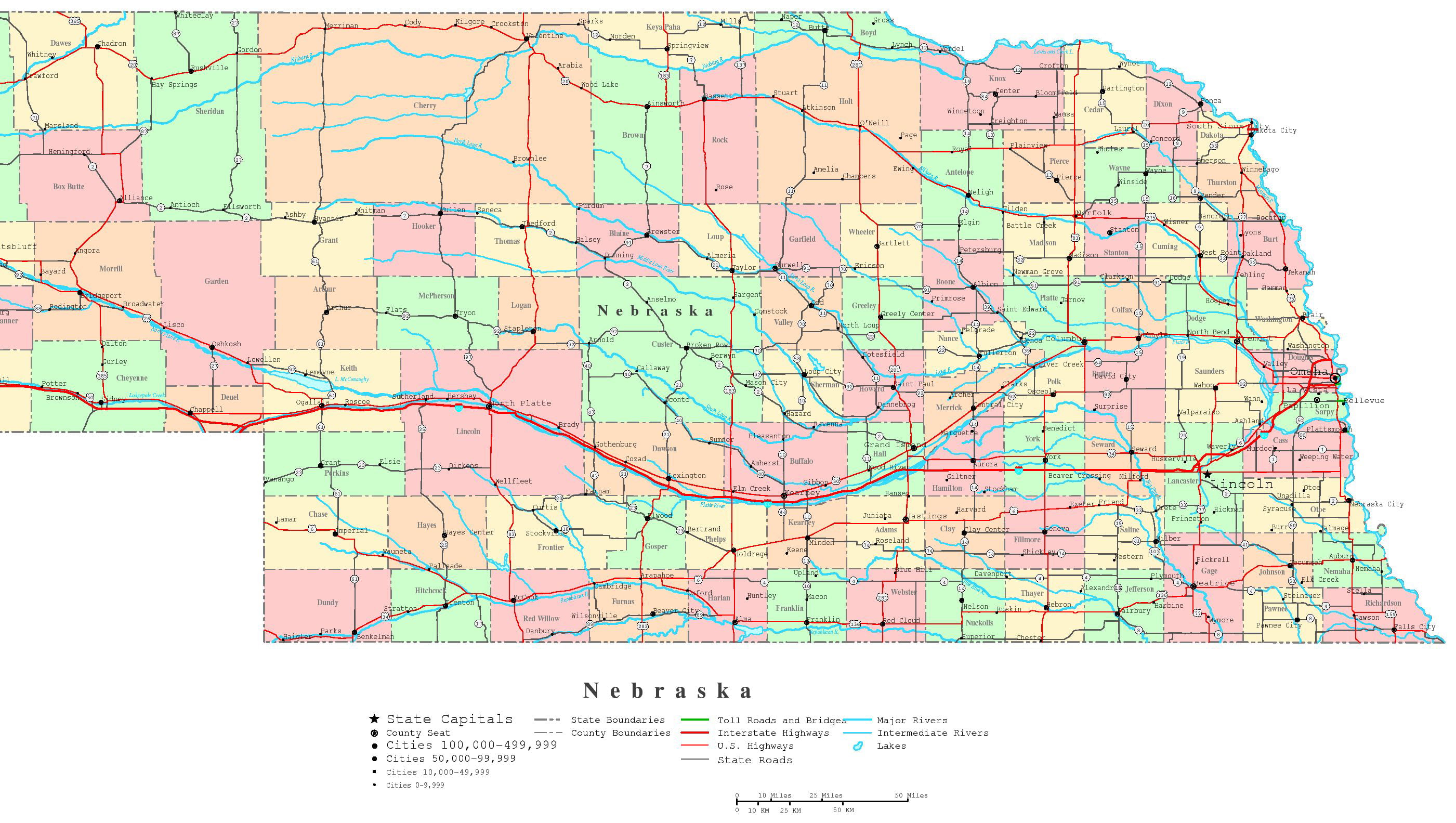 Laminated Map Printable Political Map Of Nebraska Poster 20 X 30