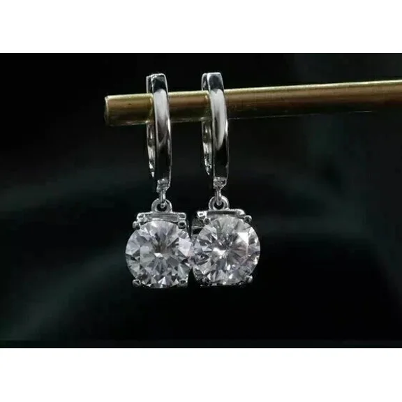 2Ct Round Cut Simulated Diamond Women's Solitaire Drop Dangle Earrings 14k White Gold Plated Silver