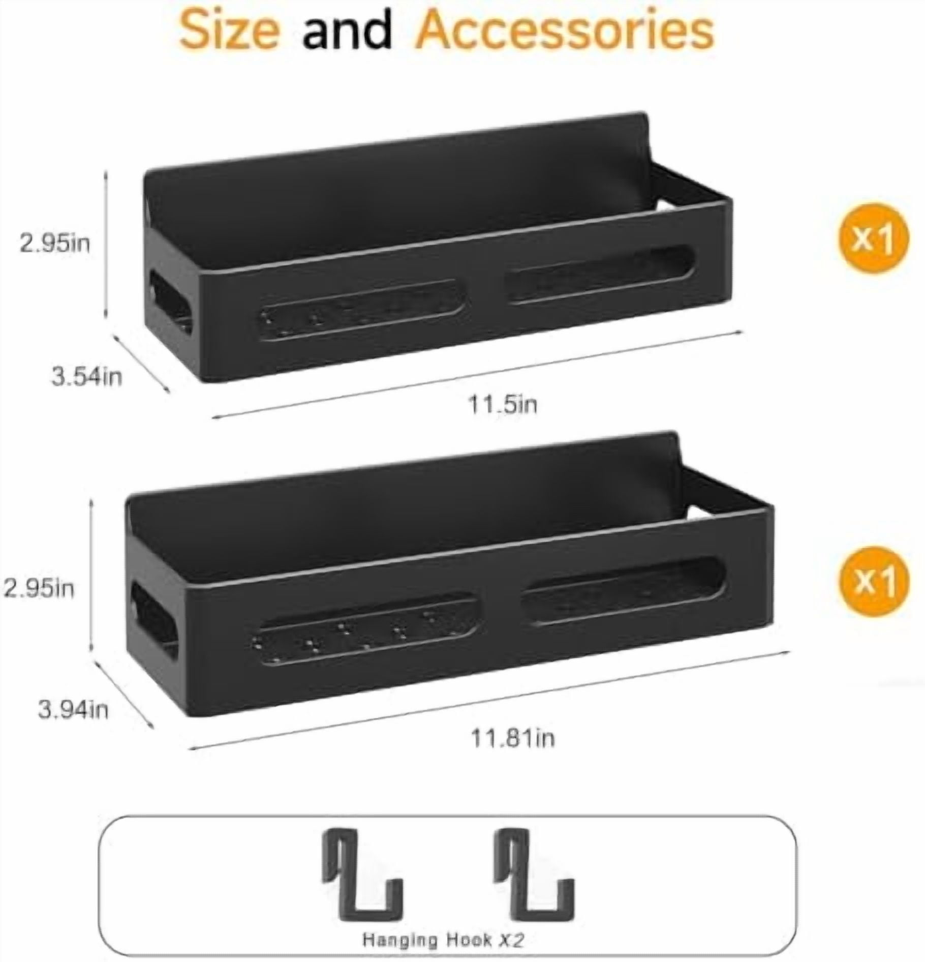 2 Pack Strong Magnetic Spice Rack for Refrigerator, Multipurpose Magnetic Shelf for Fridge with 4 Hooks for kitchen and Bathroom Organization, Black