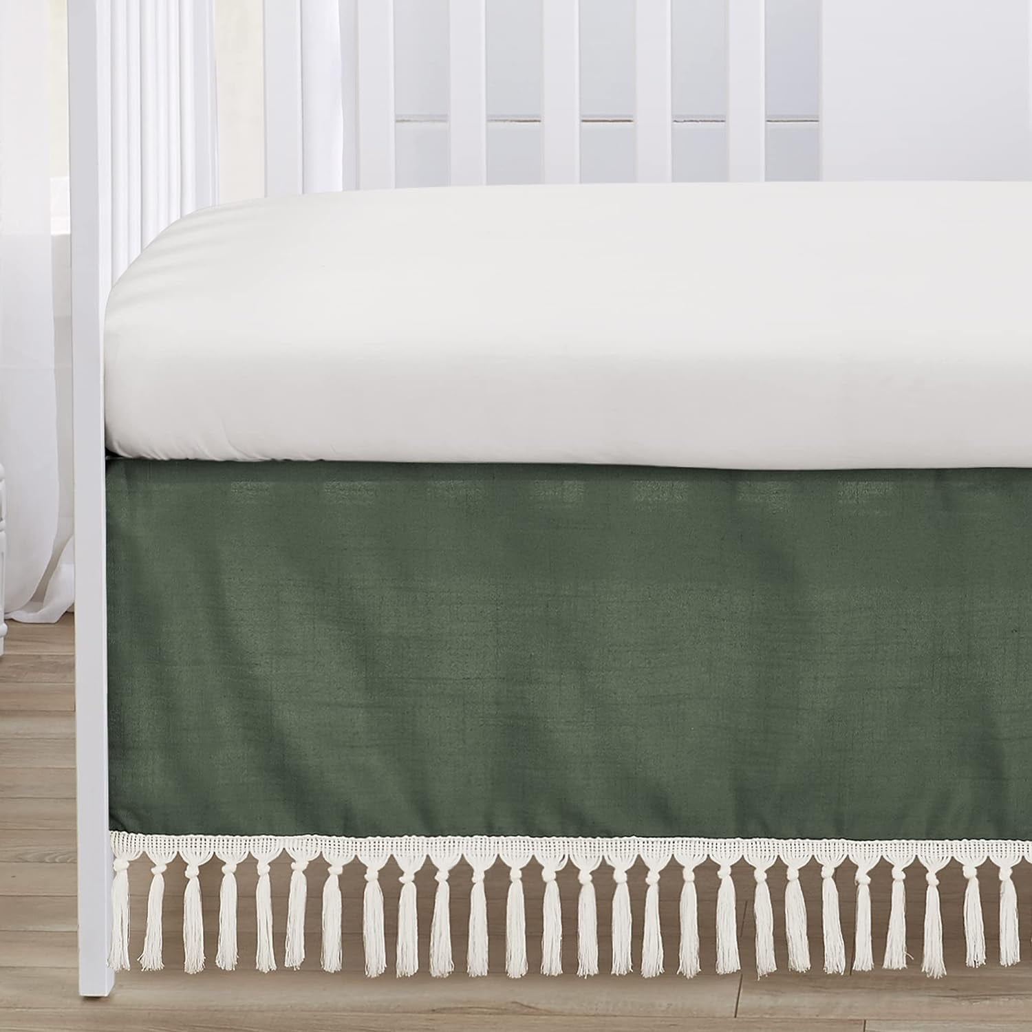 Sweet Jojo Designs Boho Fringe Green and Ivory 4 Piece Crib Bedding Set
