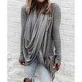thumbnail image 2 of Tops con cuello en V drapeados y hundidos en la parte delantera de manga larga para mujer Gris l jinwen Camisa de cuello irregular, 2 of 8