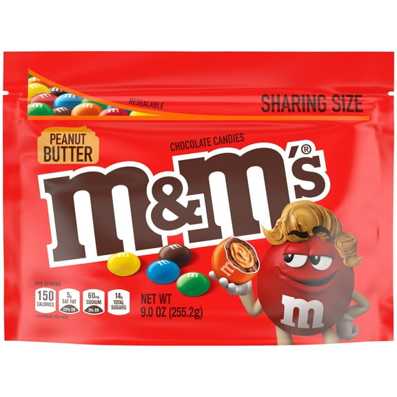 M&M's Peanut Butter Milk Chocolate Candy, Sharing Size - 9 oz Bag-Pack of 4