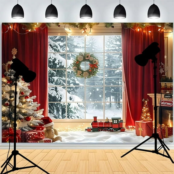 Winter Snow Window Christmas Day Background Fireplace Living Room ration Family Party New Year Photography Backdrops AG-0