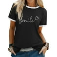 thumbnail image 2 of MIXUE Womens Summer Tops Letter Print Round Neck Short Sleeve Fashion Casual Shirts For Women Tshirts Outwear,Black,XXL, 2 of 7