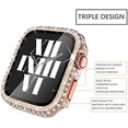 thumbnail image 4 of 3-Pack Crystal Diamond Bling Cases Compatible with Apple Watch 40mm Protective Bumper with Tempered Glass Protector for iWatch Series 7 6 5 4 3 2 1 SE, Rosegold/Pink/Clear, 4 of 5