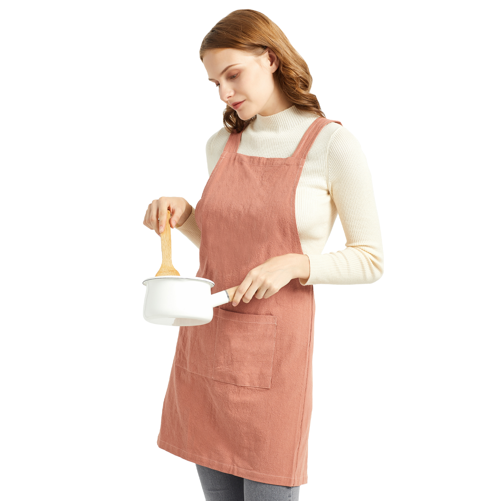 Elezay Slim Cross Back Cooking Cotton Linen Apron No Tie Cozy X Shape  Pinafore for Kitchen Baking Gardening Painting Orange L 