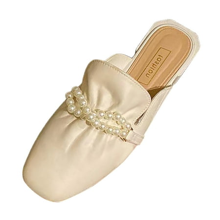 

SEMIMAY Women s Spring And Summer Bow Tie Square Heel Low Heel Slippers
