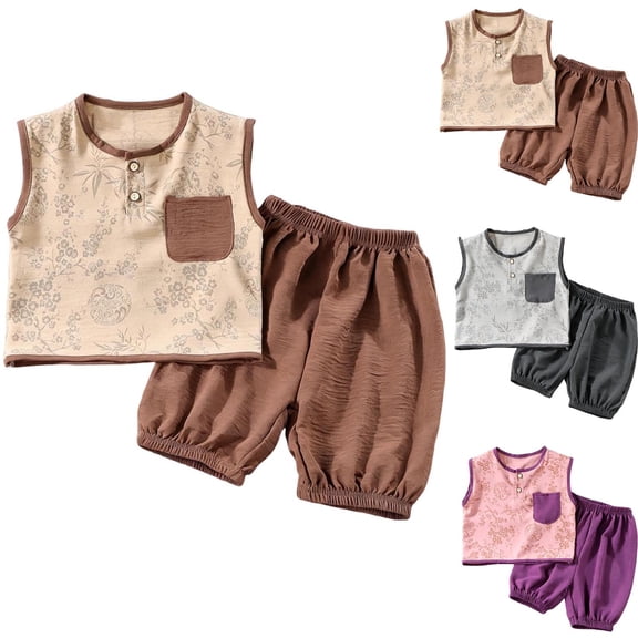 Rvasteizo Boys Girls Outfit Set Solid Sleeveless Top Long Pant With Cuff Pocket Toddler Loungewear Outfit for 0-10 Years