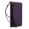 thumbnail image 2 of For Apple iPhone 16 Plus 6.7"【RFID Blocking 】Diamond Grid Wallet Case Magnetic Flip Cover 7-Card Slots Zipper Pocket With Detachable Shoulder Strap And Wrist Strap,Violet,For iPhone 16 Plus, 2 of 9