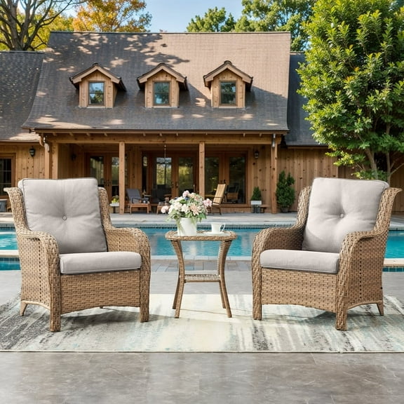 Gymojoy 3 Piece Patio Conversation Bistro Set Outdoor Chat Furniture, Porch Balcony Furniture Set,Wicker Lounge Chairs with Side Table Set,Navy