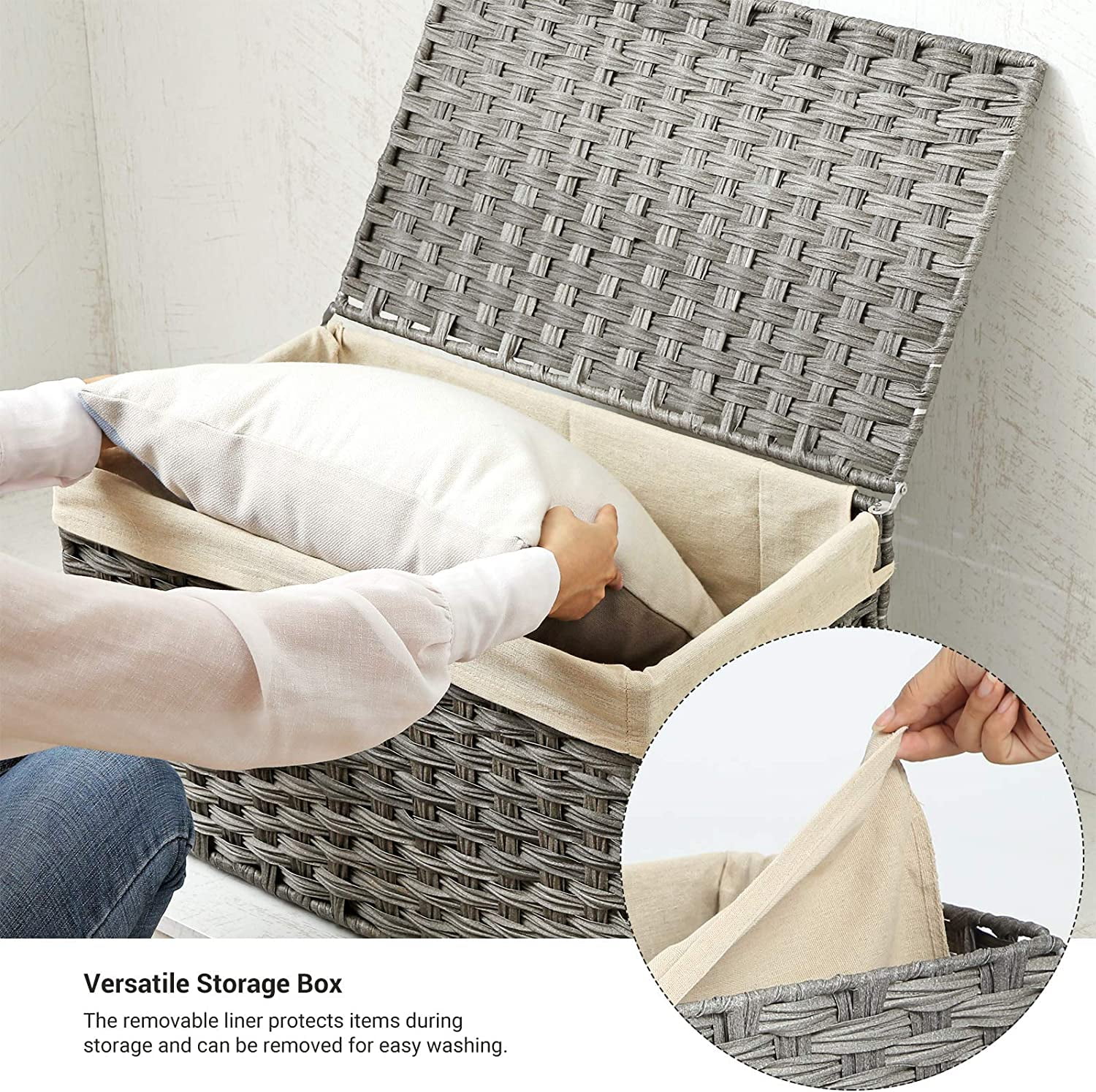 SONGMICS Storage Box with Cotton Liner, Rattan-Style Storage Basket