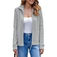 thumbnail image 5 of Long Sleeve Women Vintage Cable Knit Cardigan Zip Up Collared Sweater Coat, 5 of 7
