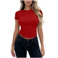 thumbnail image 3 of VBVC Women's Slim Fit Ruched Short Sleeve Tee , Ladies' Crew Neck Basic Top , Y2K Casual Tight T Shirt For Women, Red , S-XL, 3 of 7