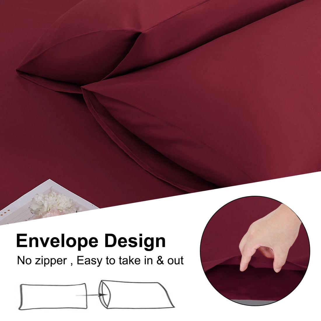 Unique Bargains 4-Pack Solid Microfiber Pillowcases Burgundy Travel(14"x20")
