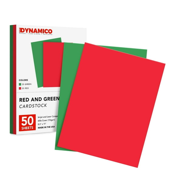 Red and Green Holiday Color Cardstock, Card Stock Paper for Christmas and New Year Arts & Crafts, Invitations, Greeting Cards, Gift Tags | 65lb Cover, Printer Compatible | 25 Red, 25 Green - 50 Total