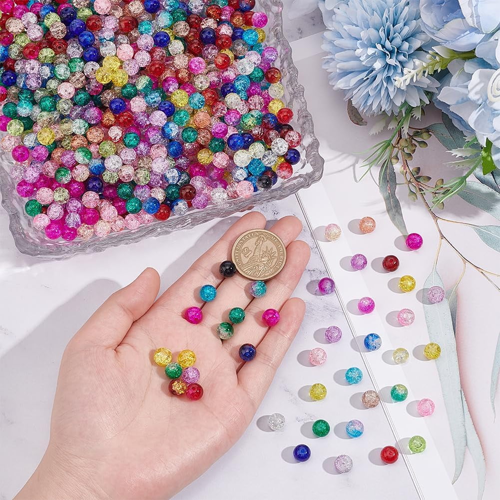 875Pcs 35 Colors Spray Painted Transparent Crackle Glass Beads Round Mixed Color 8mm Hole: 1.3~1.6mm 25Pcs/color