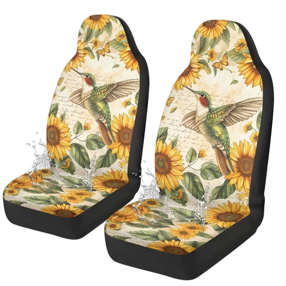 Uorisanigo Hummingbird Car Seat Covers Waterproof Front Seat Covers Easy Installation Stretch Polyester Fabric Cover Protection Interior Accessories Universal Fit Most Cars,SUV, Trucks