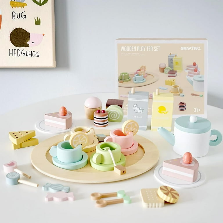 Smartwo Wooden Tea Party Set for Little Girls, 30 PCS Wooden Tea