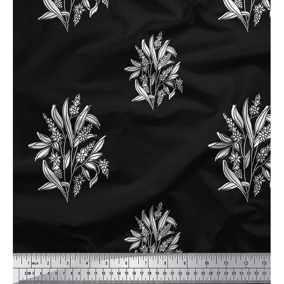 Soimoi Crepe Silk Fabric Leaves & Floral Block Fabric Prints by Yard 42 Inch Wide