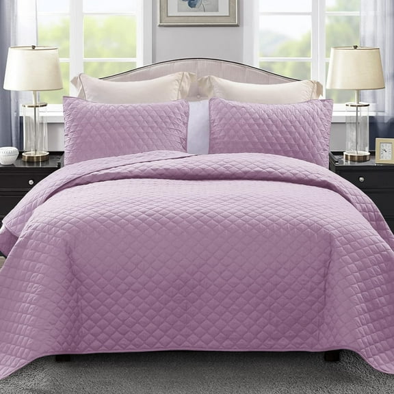 Reversible King Size Quilt Bedding Set with Pillow Shams, Lightweight Quilts King Size, Soft Bedspreads Bed Coverlets for All Seasons - (Lilac, 104"x96")