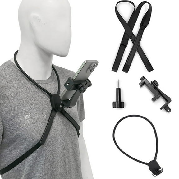 SINGOMON Neck-Mounted Phone Holder With Anti-Shake Chest Strap, Neck Cell Phone Holder Vlog Selfie Mount Free Phone Neck Holder for Content Creator Essentials for iPhone Android GoPro