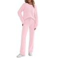 thumbnail image 2 of Frontwalk Women Tracksuit Set Elastic Waist Jogger Sets Solid Color Sweatshirt And Sweatpant Ladies Casual Two Piece Outfit Pocket Pink 2XL, 2 of 5