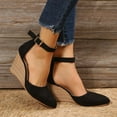 thumbnail image 4 of Women's Ankle Strap Wedge Heel Sandals Summer Shoes Buckle Closed Toe Platform Wedge Heels Dressy Comfortable Suede Wedges High Heel Shoes Black 37, 4 of 5