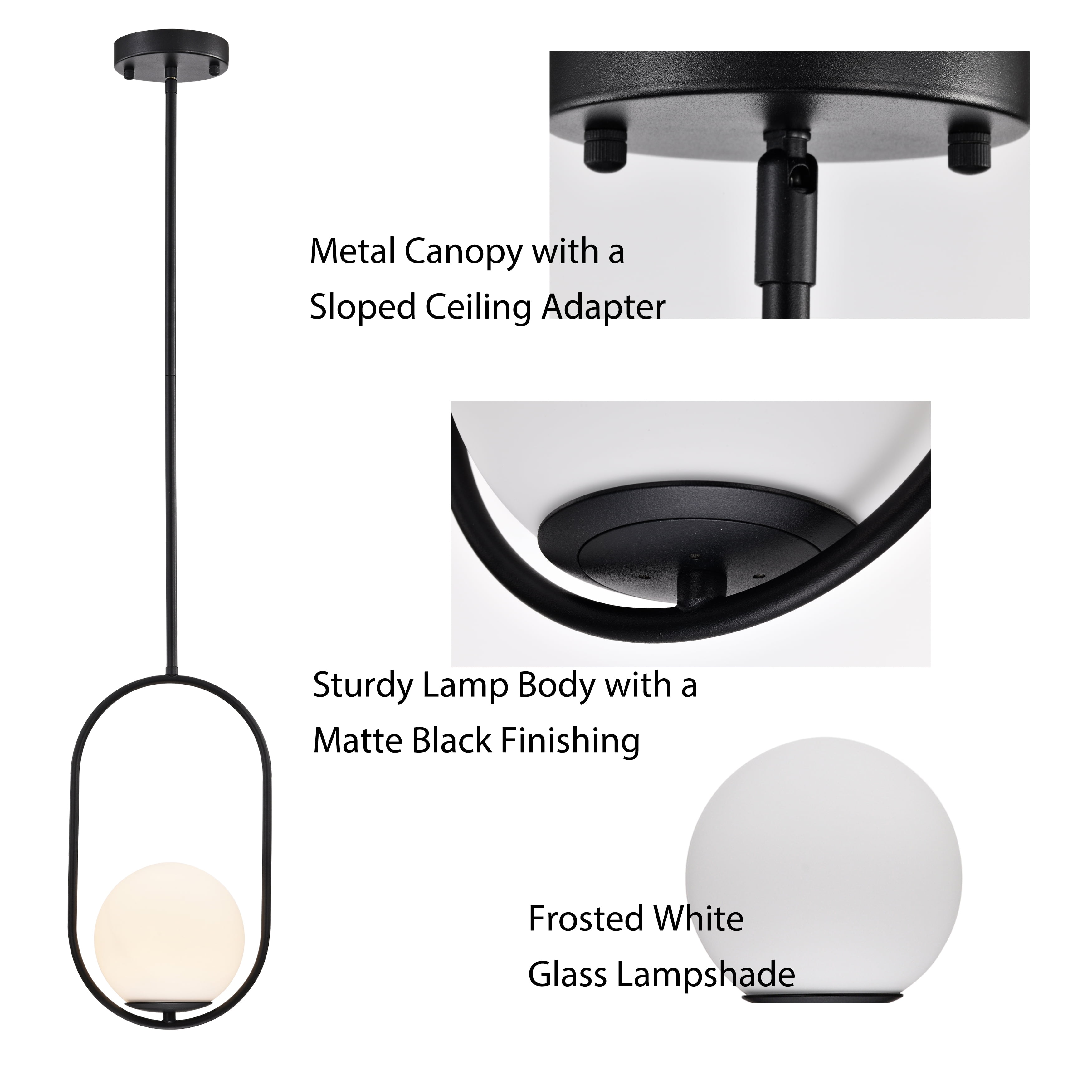 Black Globe Pendant Light with 5.9'' Glass Shade Hanging Ceiling Light for Kitchen Island, Dining Room , Entryway