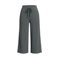 thumbnail image 5 of Women Solid Capri Pants Elastic Waist Casual Pockets Relaxed Fit Lightweight Breathable Summer Daily Trousers Gray XXL, 5 of 5