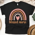 thumbnail image 1 of T-Shirt Graphique d'Infirmière Blessed avec Design Arc-en-Ciel et Cœur, Noir, Taille 2TG, 1 of 6