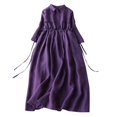 thumbnail image 1 of CHOK Robes Printemps Été pour Femmes 2024 Manches Longues Coton Lin Robe Longue Décontractée Confortable Ceinture Fluide, 1 of 7