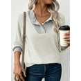 thumbnail image 3 of SHEWIN Womens Sweatshirt Ribbed Texture Button Up V Neck Sweatshirts Long Sleeve Patchwork Shirts Casual Fall Pullover Tops, 3 of 9