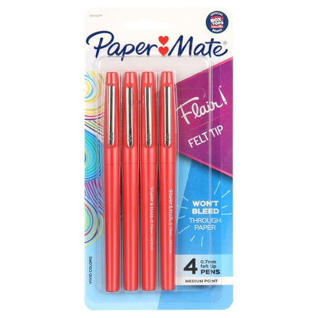 Paper Mate Flair Felt Tip Pens, Medium Point (0.7mm), Red, 4 Count