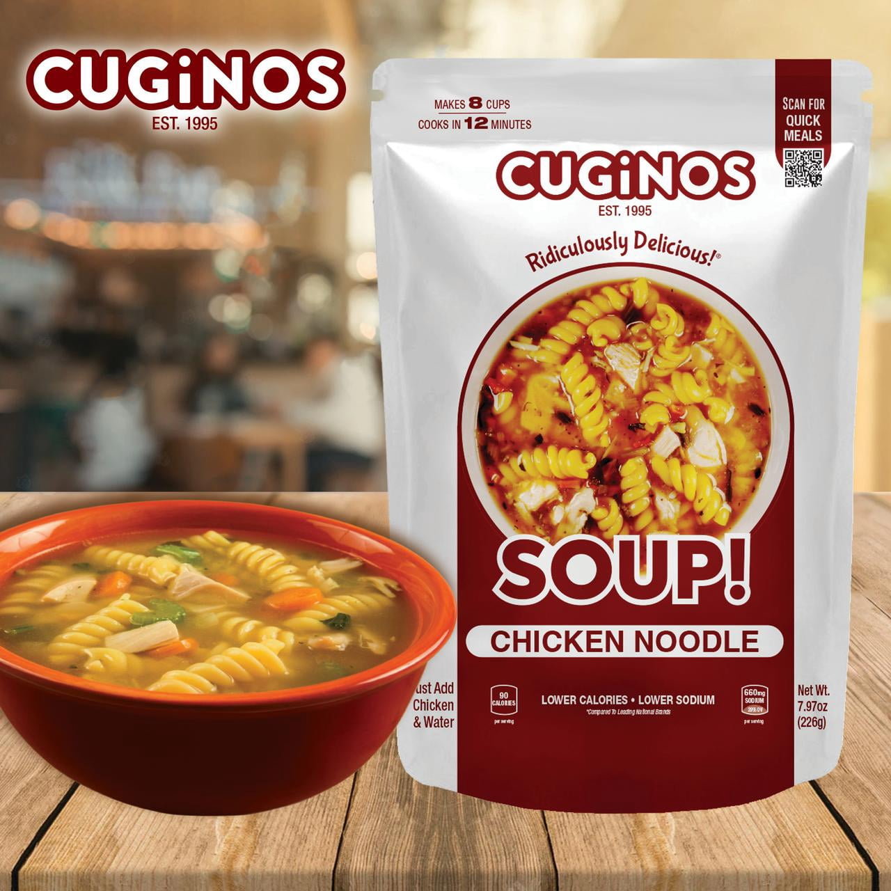 (6 pack) Cuginos Quick Meal Chicken Noodle Dried Soup Mix, 7.5oz Family Size Pouch, Makes 8 Hearty Cups