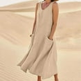 thumbnail image 2 of CHOK Robes d'Été Femmes Été Décontracté Sans Manches Lin Coton Fluide Poche Longue Maxi Robes d'Été pour Femmes Couleur Unie Grande Taille Robe pour Femmes Col en V Robe de Collation des Grades, 2 of 8