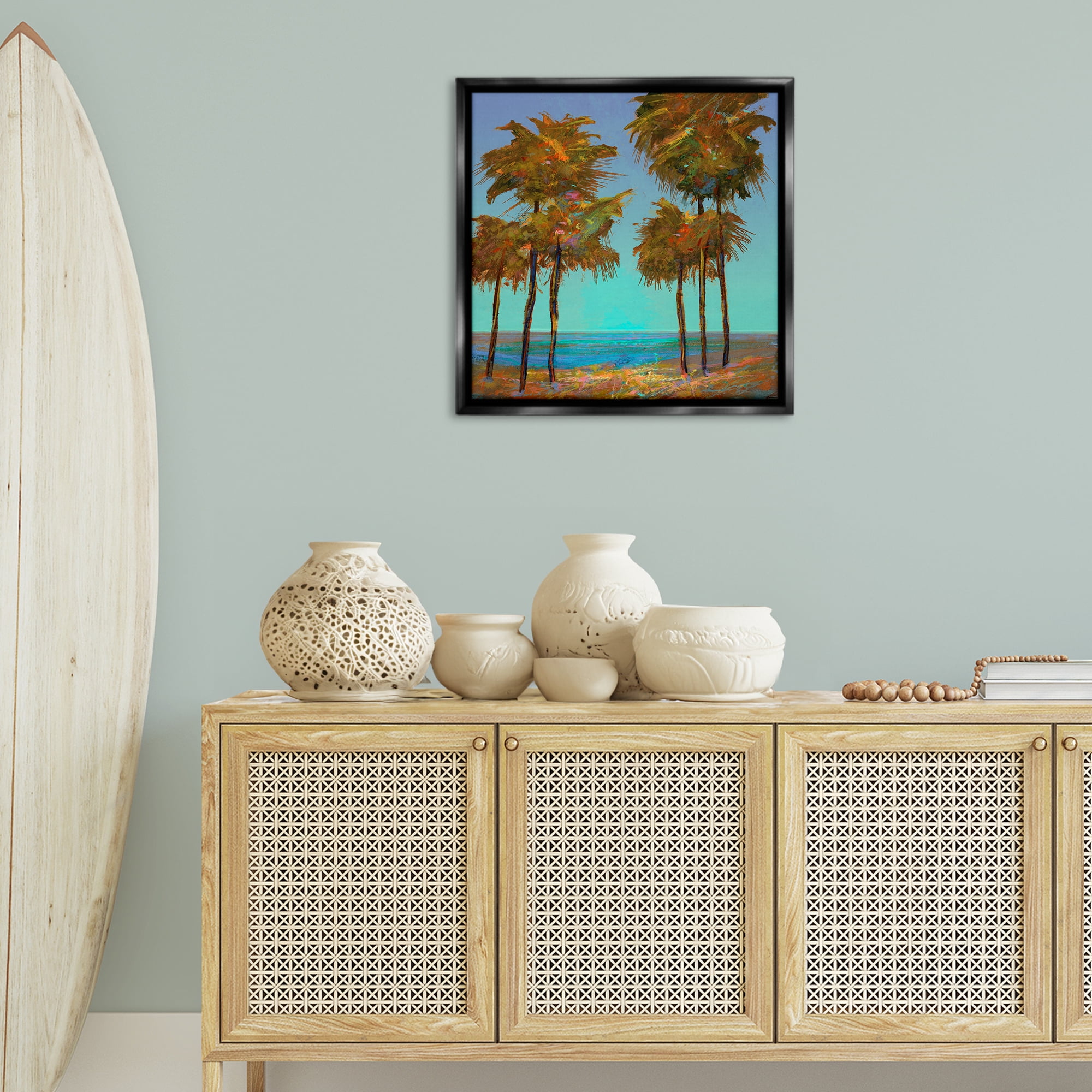 Stupell Industries Looming Green Palms Landscape Painting Black Floater Framed Canvas Art Print Wall Art, 25 x 25