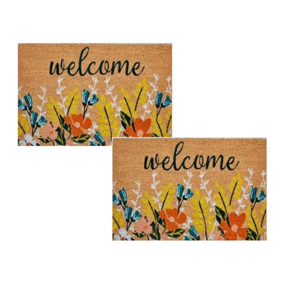 2Pcs Floral Welcome Mats Flower Coir Door Mat Colorful Spring Door Mat Indoor Entrance Cute Decorative Outdoor Doormats Non Outside Door Mats For Front Door Rugs 16 * 24" Carpet