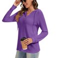 thumbnail image 5 of YUTK Hoodies for Women Button V Neck Waffle Knit Top Long Sleeve Shirts Fall Casual Comfy Pullover Sweatshirts Hooded Tops Purple M, 5 of 6