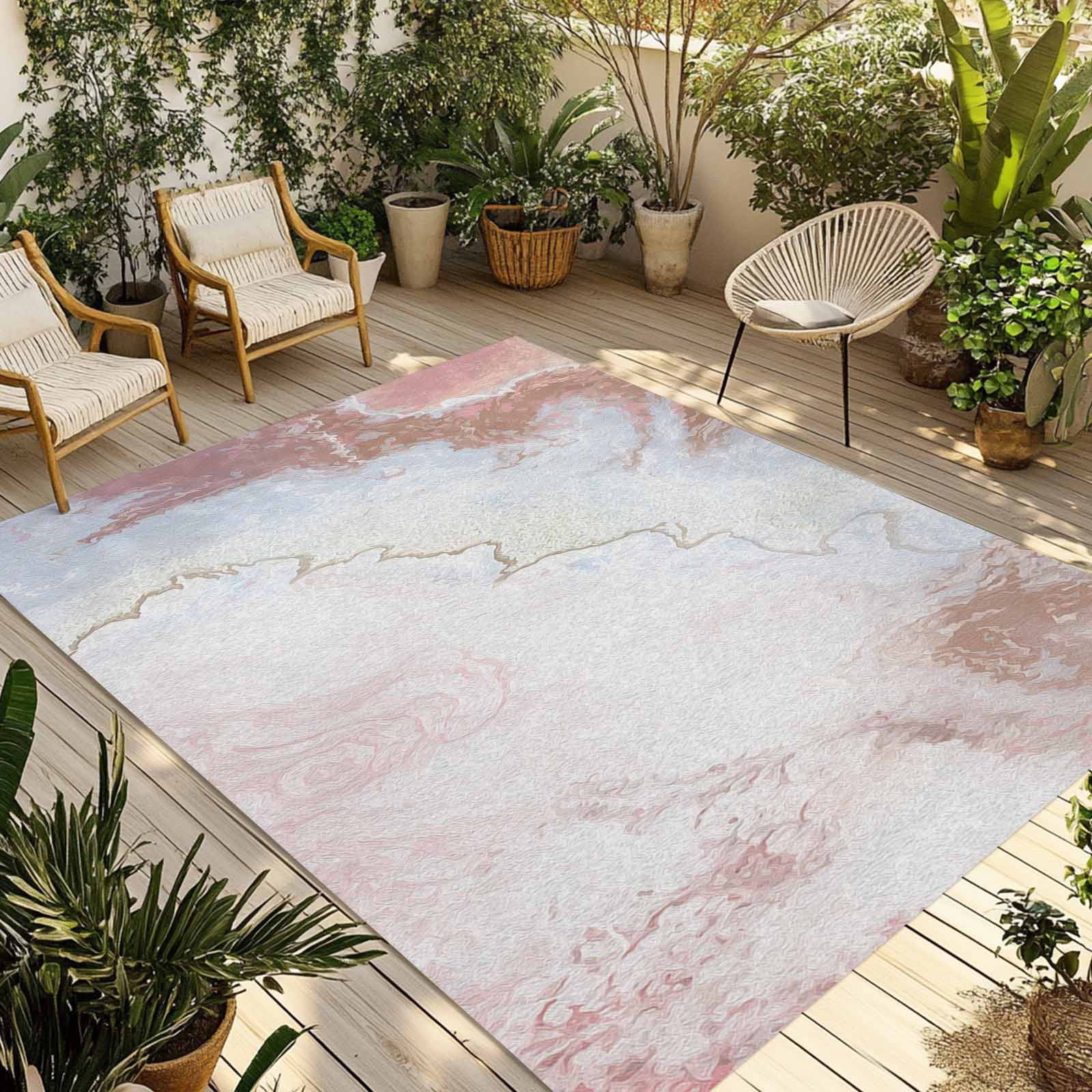 Outdoor Rug 5x8ft Ombre White Marble Large Area Rug Modern Abstract Art Indoor Outdoor Carpet Outdoor Rugs Mats for Patio Camping,RV,Front Door, Outside Decor