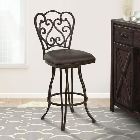 Marelana Presley 26" Counter Height Metal Swivel Barstool in Bandero Espresso Fabric and Auburn Bay Finish