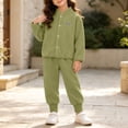 thumbnail image 3 of WAVSUF Girls Fall Fleece Sets 2 Piece, Long Sleeve Zipper Sweatshirts and Joggers Winter Warm Casual Outfits Green 2, 3 of 7
