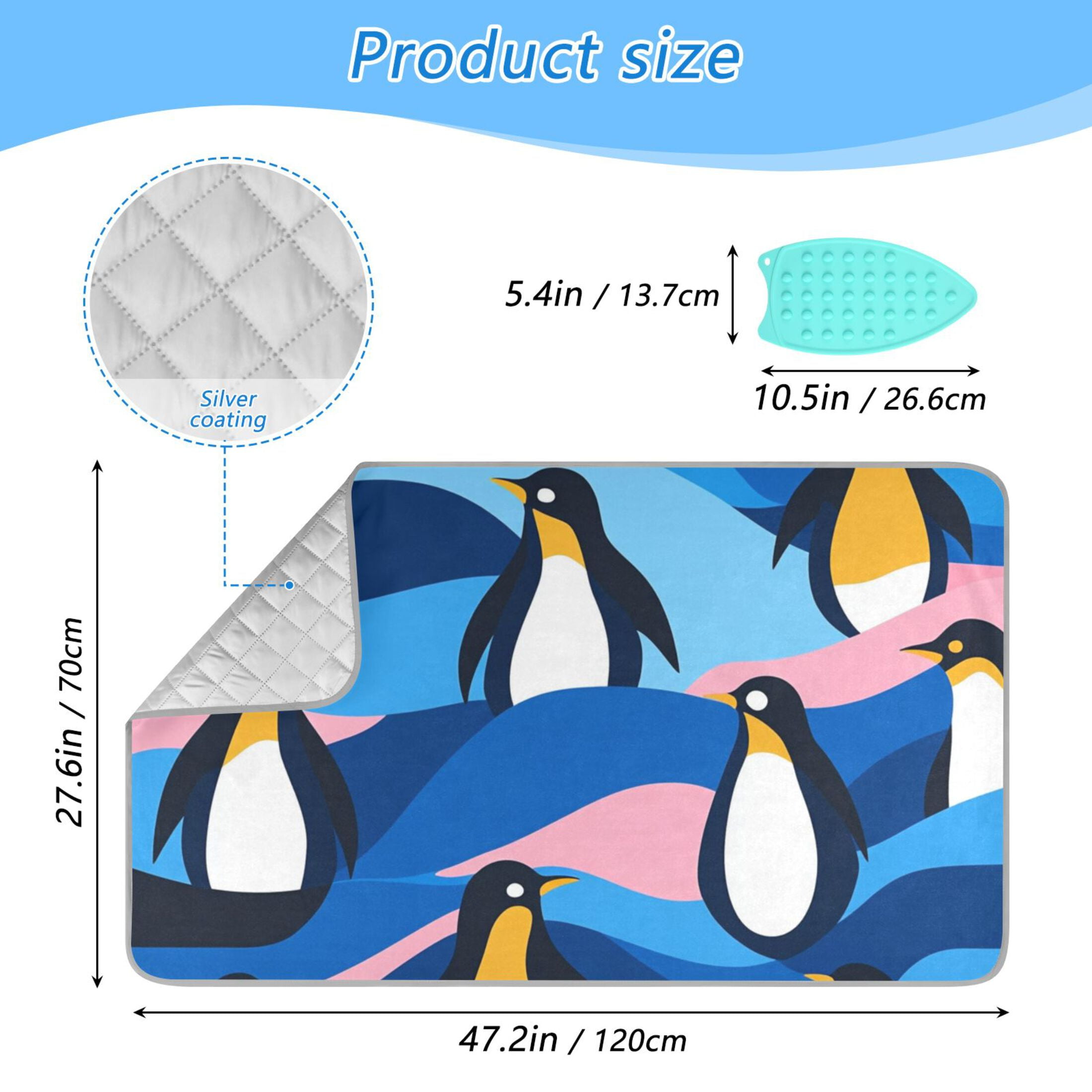 Playful Penguin Art Ironing Mat Blanket for Table Top Travel Portable Ironing Board Pad 47.2x27.6 Inch