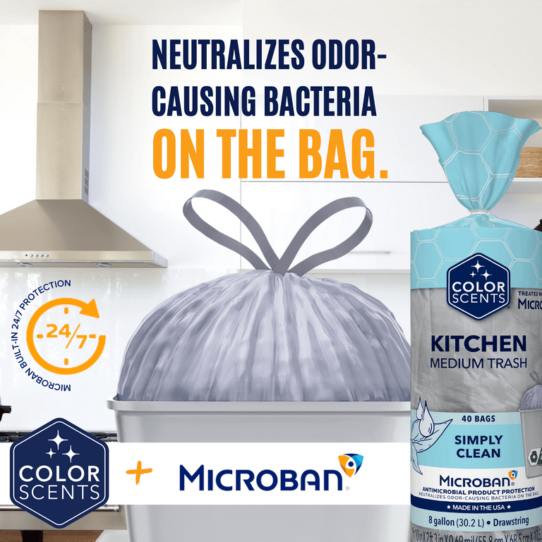 Color Scents with Microban® 8-Gallon Drawstring Trash Bags, Simply Clean  Scent, 40 Bags - Yahoo Shopping