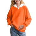 thumbnail image 2 of DJDLJWCJ Girls Solid Color Hoodie V-Neck Lightweight Pullover Stretch Soft Long Sleeve Hoodies Orange Size 13, 2 of 9